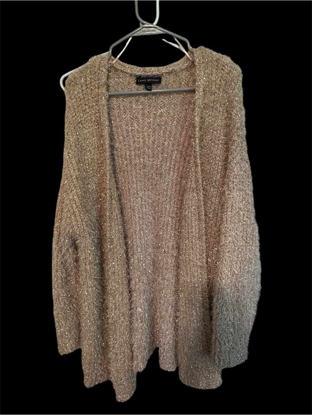 Lane Bryant Metallic Taupe Sparkle Open Cardigan